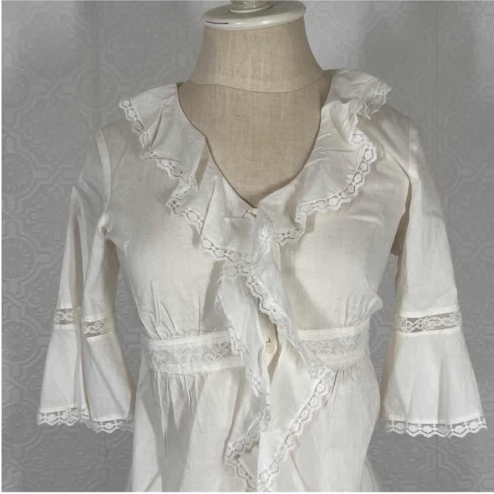 LOFT Cream Ruffled Blouse - Picture 2 of 9